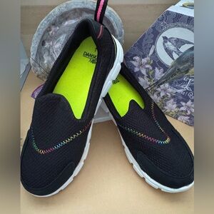 Dansko Black Slip-On Danskin Shoes with Multicolor Stitching, Size 1